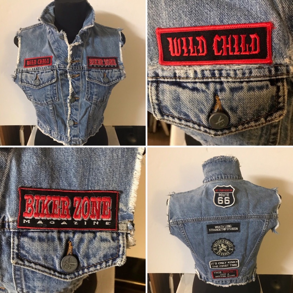 Vintage Blue Jean Biker Patched Vest